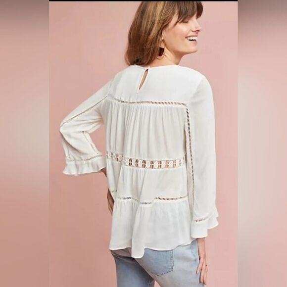 Maeve Laban Lace-trim Top from Anthropologie size S ivory - Picture 2 of 8
